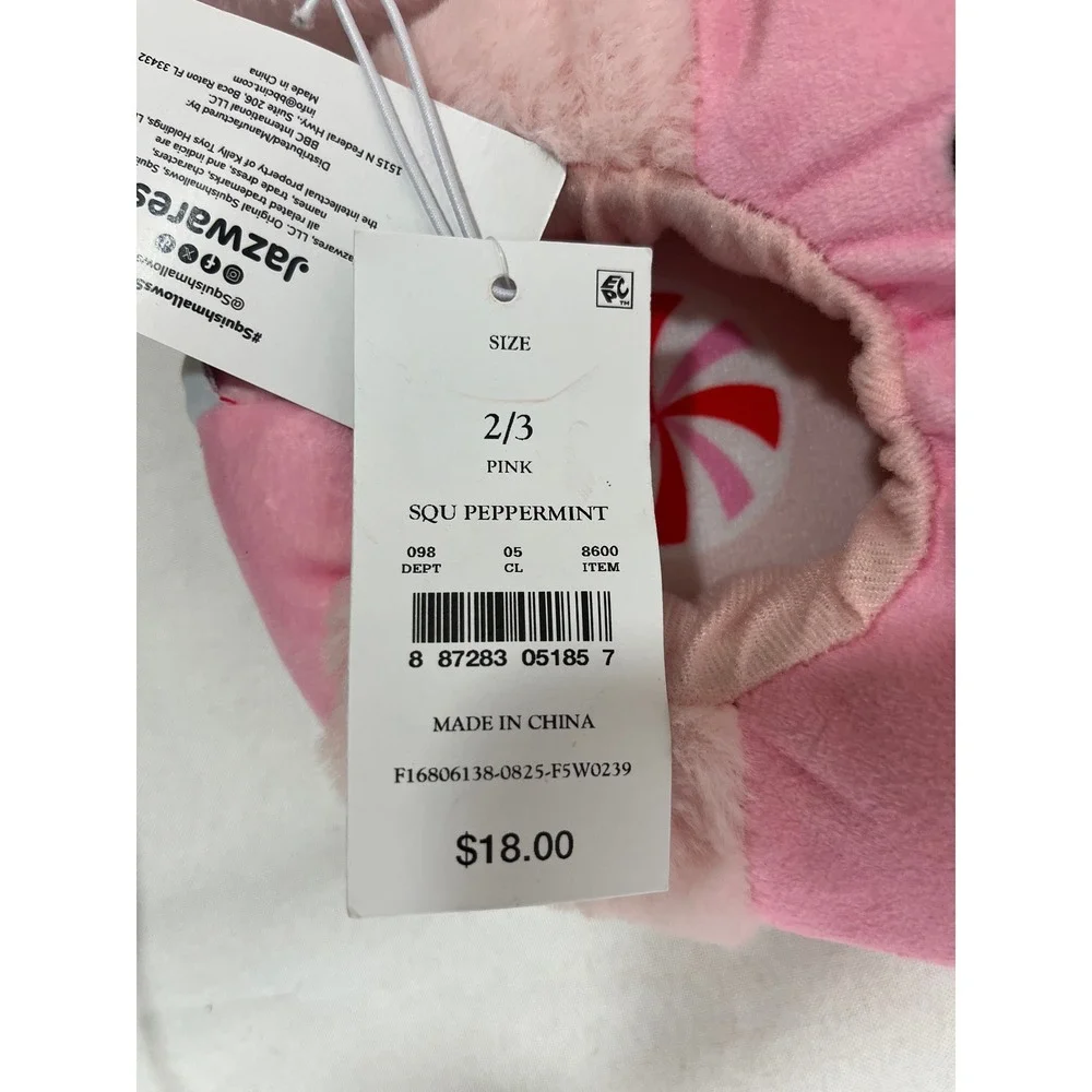 Squishmallows Peppermint Pink Milkshake Plush Slippers Kids Size 2/3 NWT